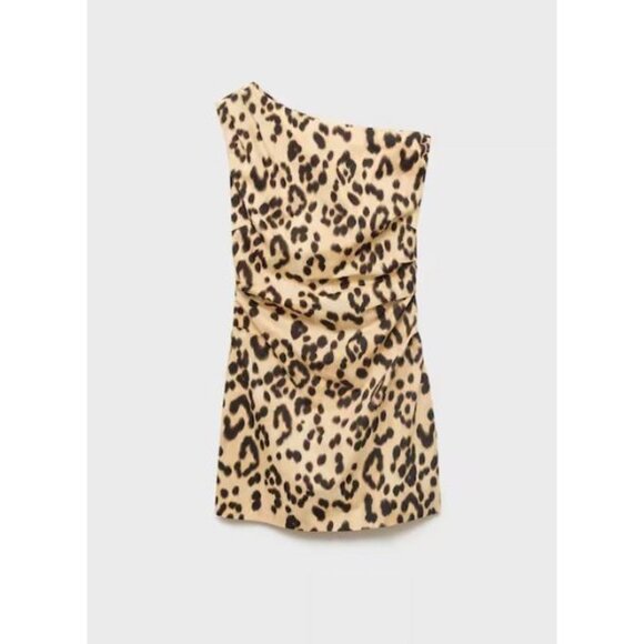NWT Mango Leopard Print Asymmetrical Neckline Mini Dress Sz 4 [jb] - Picture 6 of 15